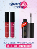 Rakanaa Blessed Friday Bundle ( Velvet Lip Color Fuchsia Flare - Velvet Lip Color Cherry Crush - Eyebrow Filler Powder )