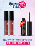 Rakanaa Blessed Friday Bundle ( Velvet Lip Color Watermelon Red - Velvet Lip Color Valley of Roses - Eyebrow Filler Powder )